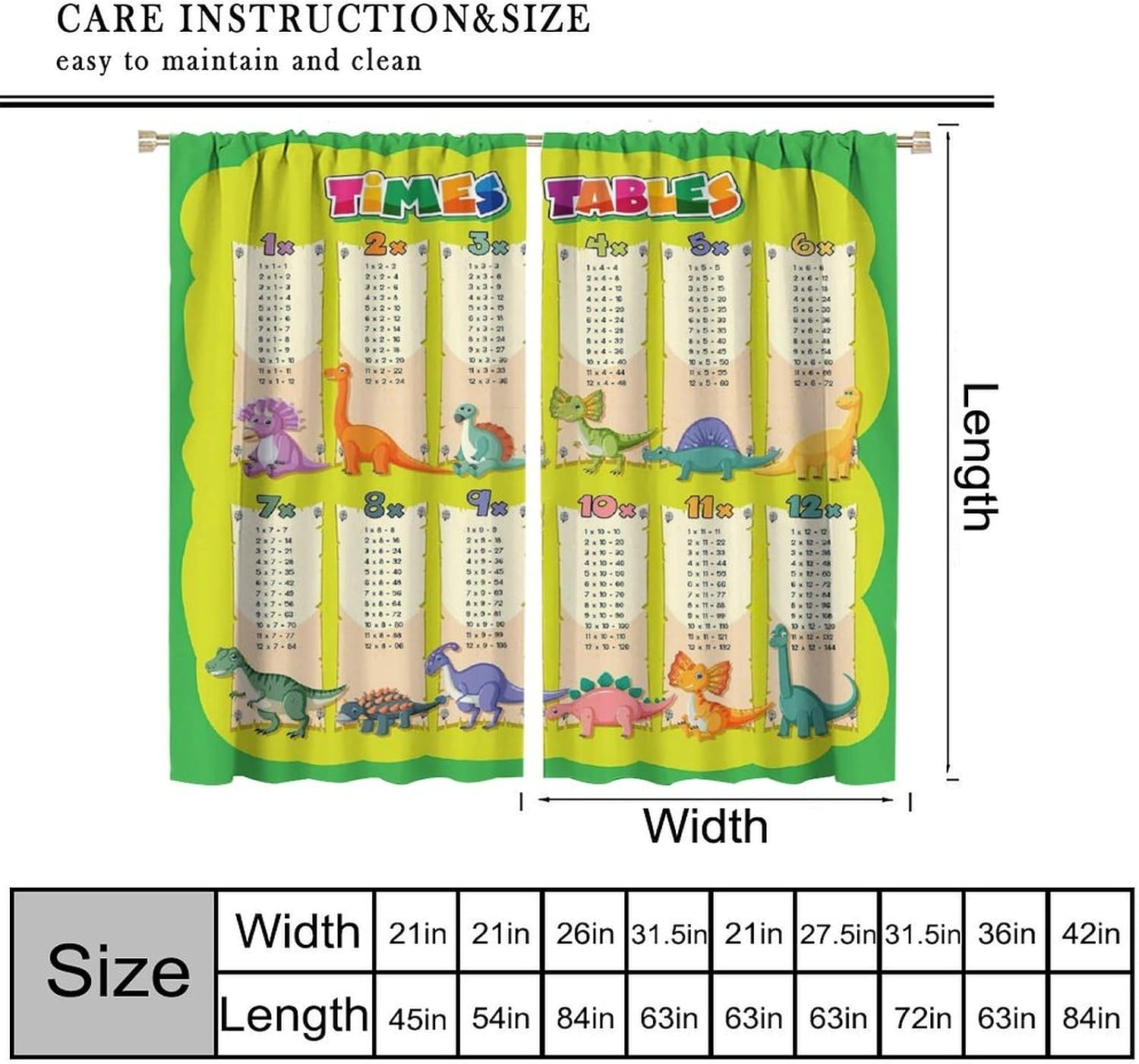 Dinosaur Times Table Curtain M - Kids Education Youtube review and price
