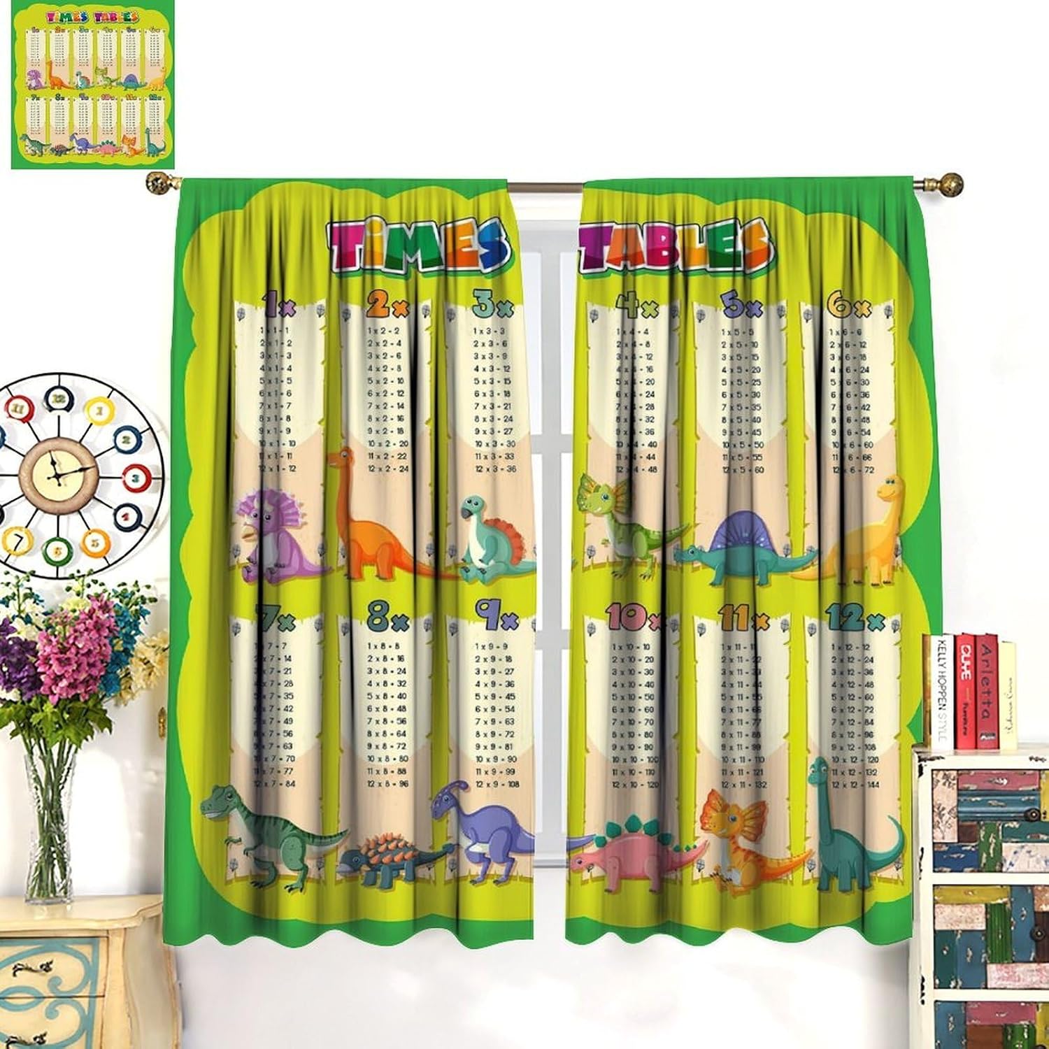 Dinosaur Times Table Curtain M - Kids Education Youtube review and price