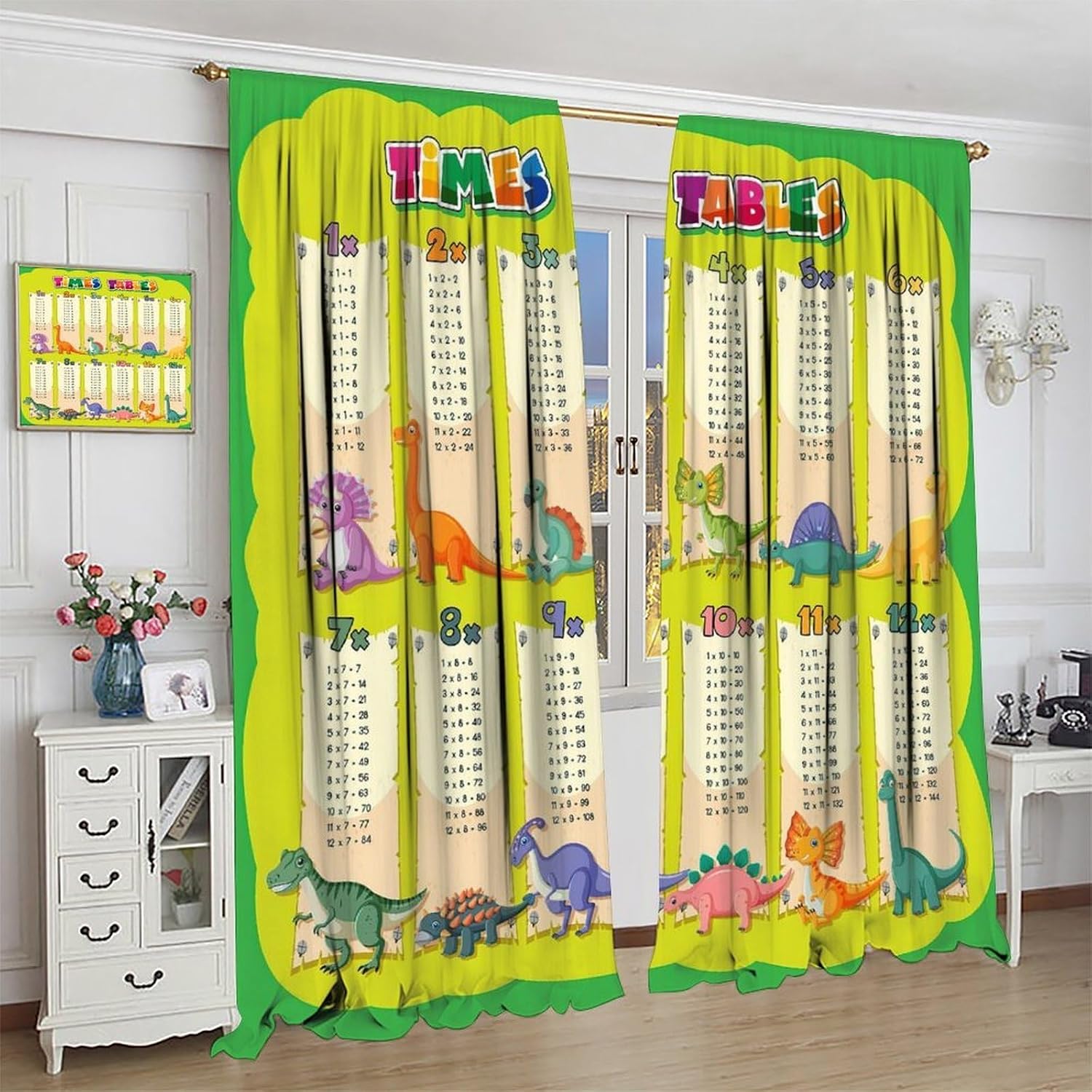 Dinosaur Times Table Curtain M - Kids Education Youtube review and price