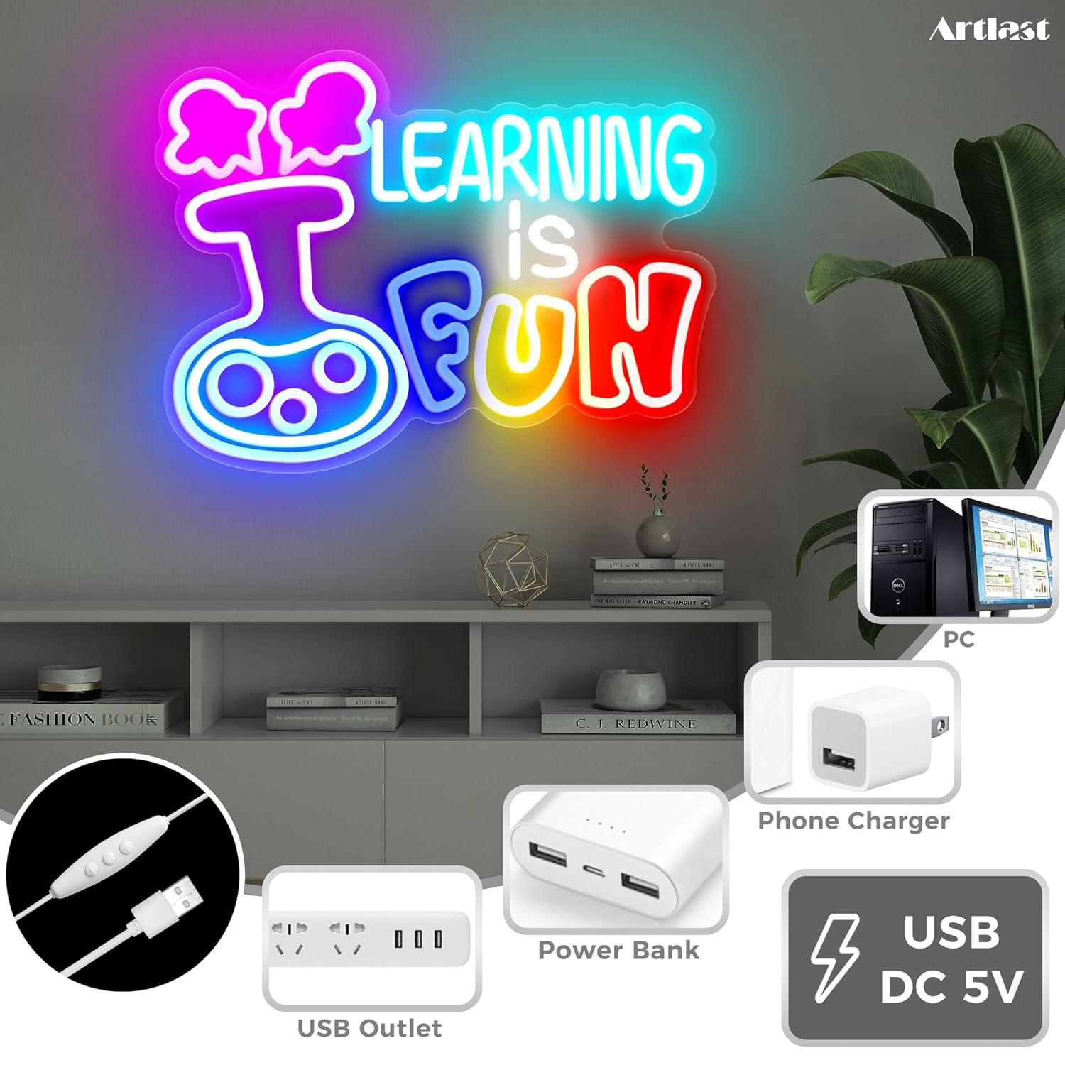 Learning Is Fun Neon Sign USB  - Kids Education Motivation review and price
